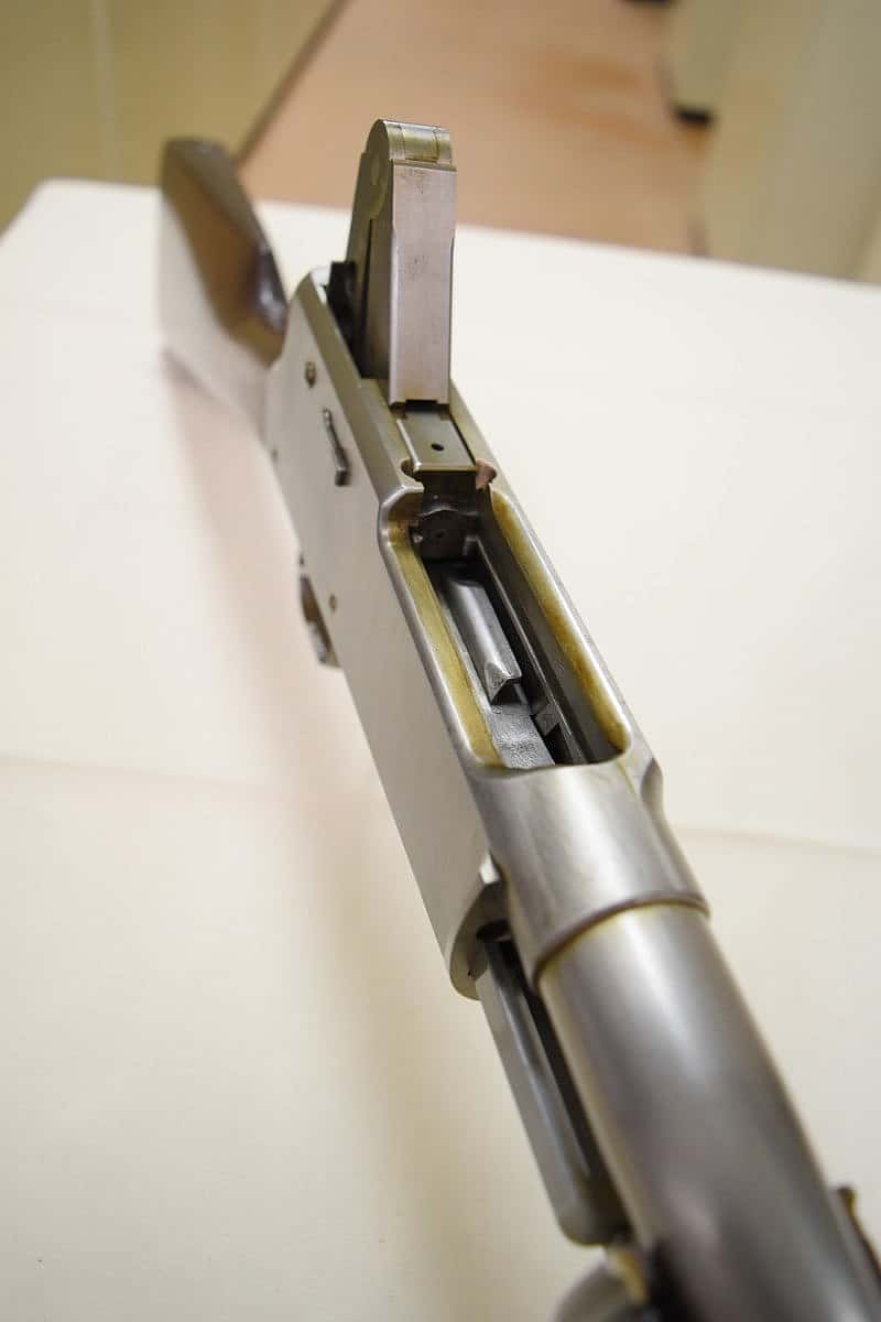Rifle action fully open. You can see the toggle link fully flexed.