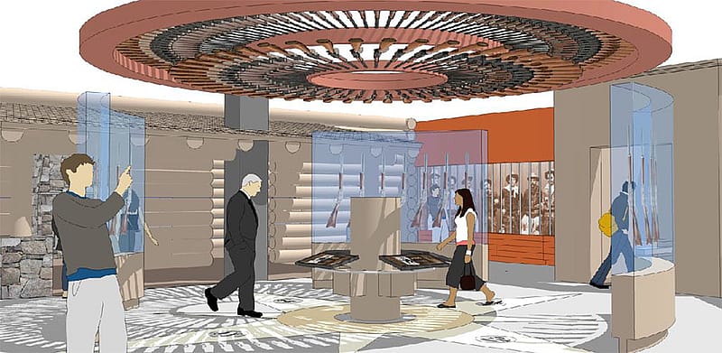 Design Drawing for the new Cody Firearm Museum's Story of the West interactive.