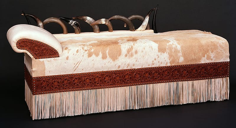 "Daybed" (1998) by Custom Leather and Saddlery, Bartlesville, Oklahoma. [Please note, image in print magazine was split across a two-page spread; alignment here slightly flawed.] 1.69.5754