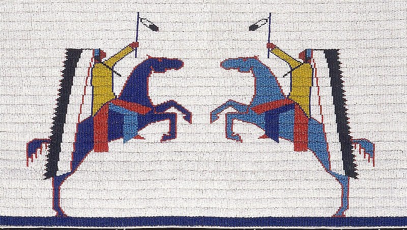 Man's Vest (detail, back), Marcus Dewey, Northern Arapaho, Fort Collins, Colorado, 2003. Tanned hide, glass beads, and cotton cloth. Plains lndian Museum Acquisitions Fund Purchase. NA.202.1276