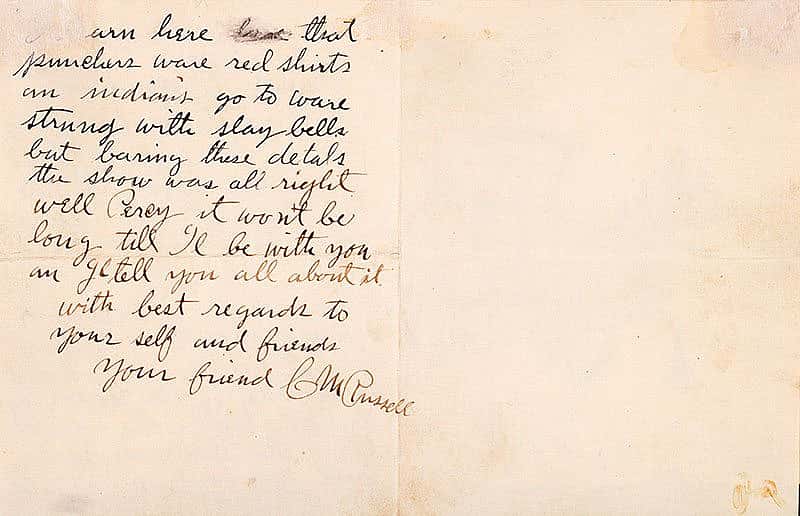 A Treasure from Our West: Charlie Russell illustrated letter, reverse. 69.60