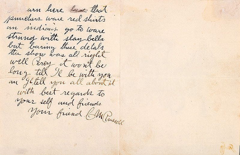 A Treasure from Our West: Charlie Russell illustrated letter, reverse. 69.60