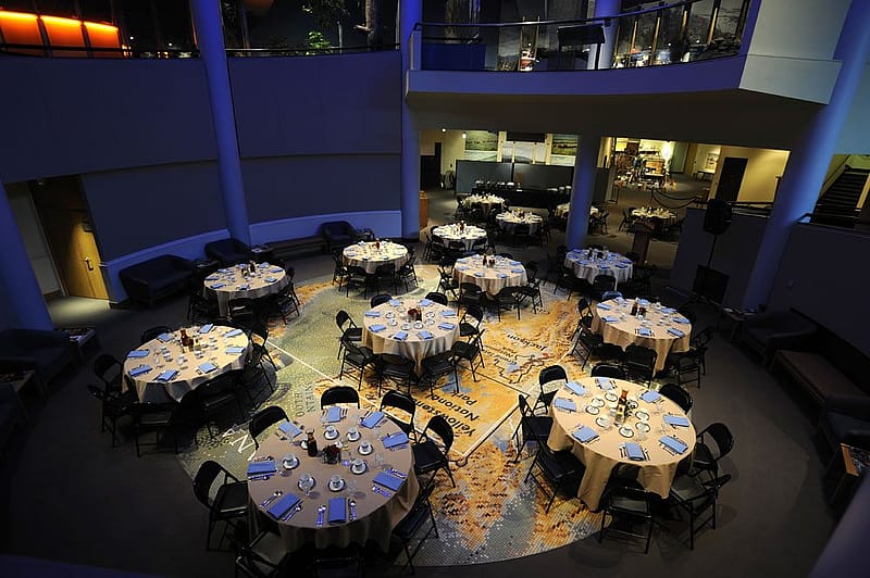 A dinner set-up on Draper Museum Floor Map.
