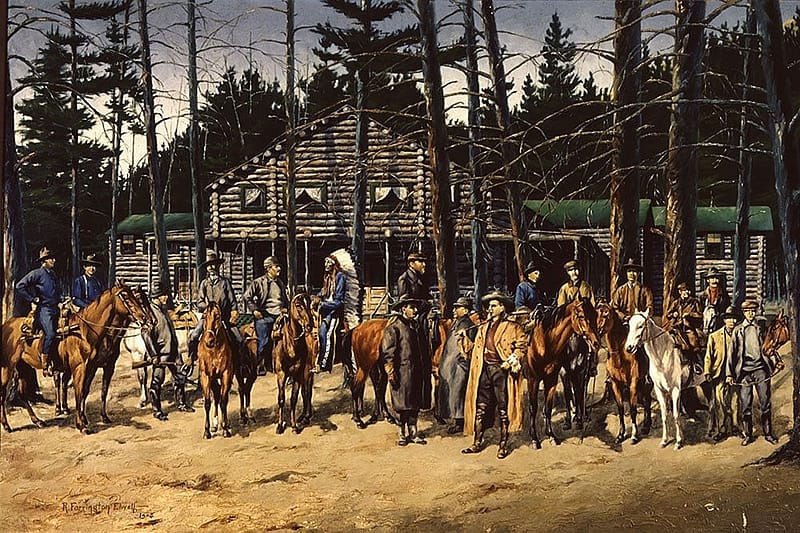R. Farrington Elwell (1874 – 1962). Pahaska Tepee Hunting Camp, 1904. Oil on canvas, 40.5 x 60 inches. Bequest in memory of Houx and Newell families. 12.64