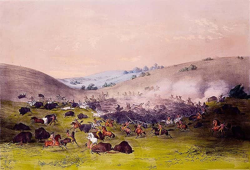 George Catlin (1796-1872). "Buffalo Hunt, Surrounding the Herd," mid-nineteenth century. Chromolithograph on paper, 13 1/2 x 17 5/8 in. William J. Holcombe. 9.94.1