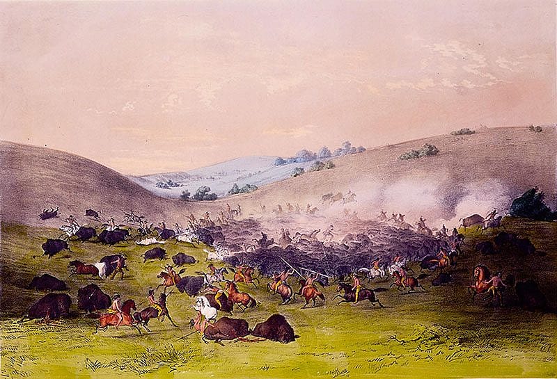 George Catlin (1796-1872). "Buffalo Hunt, Surrounding the Herd," mid-nineteenth century. Chromolithograph on paper, 13 1/2 x 17 5/8 in. William J. Holcombe. 9.94.1