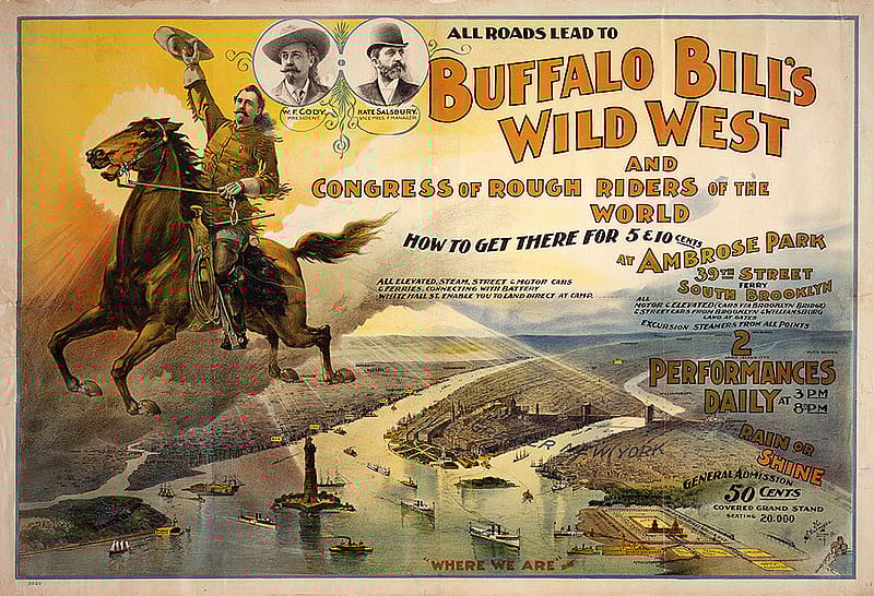 Is this the very poster that greeted the "Wall Street man" as he followed his doctor's advice? Wild West poster, ca. 1895. The Springer Litho Co. NY. Four-color lithograph, 24.25 x 41.5 inches. 1.69.20