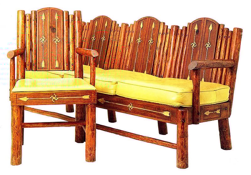 Swastika settee and chair made by Thomas Molesworth. Furniture such as that created by Dunrud inspired and pre-dated the classic designs of Thomas Molesworth.