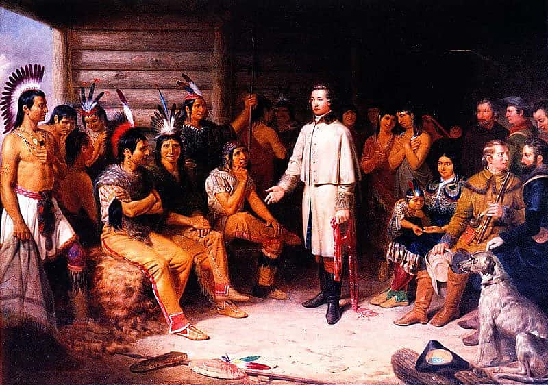 Junius Brutus Stearns (1810-1885). Wcashington and the Indians, 1847, oil on canvas, 36 x 50 inches. Loan from Mr. and Mrs. W.D. Weiss. [now returned to lender; L.77.86.2]