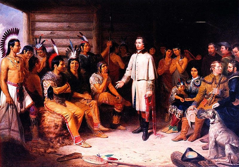 Junius Brutus Stearns (1810-1885). Wcashington and the Indians, 1847, oil on canvas, 36 x 50 inches. Loan from Mr. and Mrs. W.D. Weiss. [now returned to lender; L.77.86.2]