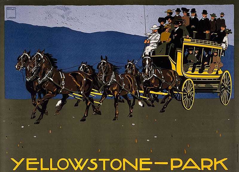 “Yellowstone-Park,” c. 1910. Serigraph poster by Ludwig Hohlwein. Printed by G. Schuh and Cie, Munich, Bavaria. Gift of Clyde S. and Helen E. Erskine. 1.69.1836