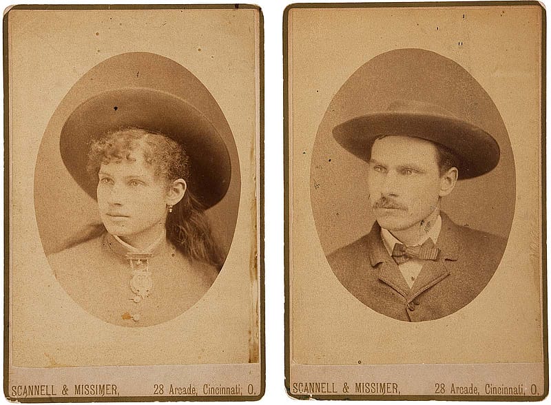 Cabinet photos of Phoebe Ann Moses-Butler, better known by her stage name Annie Oakley, and her husband, sharpshooter Frank E. Butler. Courtesy of Heritage Auctions, HA.com.
