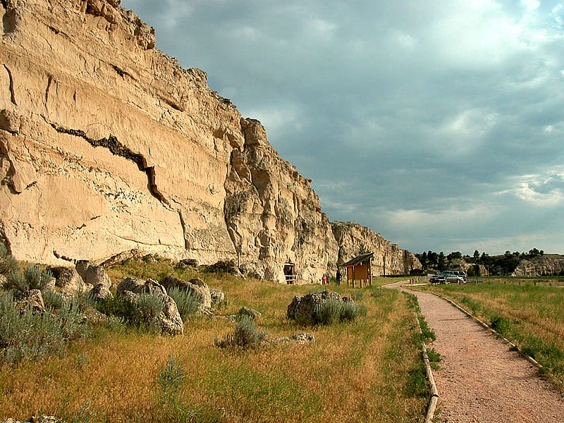 Register Cliff is one of the landmarks on the Oregon Trail. Located outside Guernsey, Wyoming, the cliff still bears the names of many pioneers who inscribed their names in the soft rock decades ago. NPS photo.