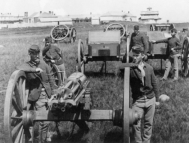Gatling gun battery, Fort Lincoln, Dakota Territory, June 1877. P.21.41