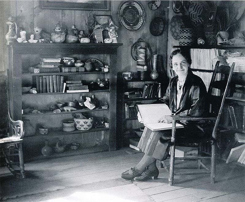 Sharlot Hall in the new museum, about 1930. The passion and drive of women such as Miss Hall and Mrs. Allen did much to preserve culture and history in the West. Sharlot Hall Museum Photo, Prescott, Arizona. PO-142-pf
