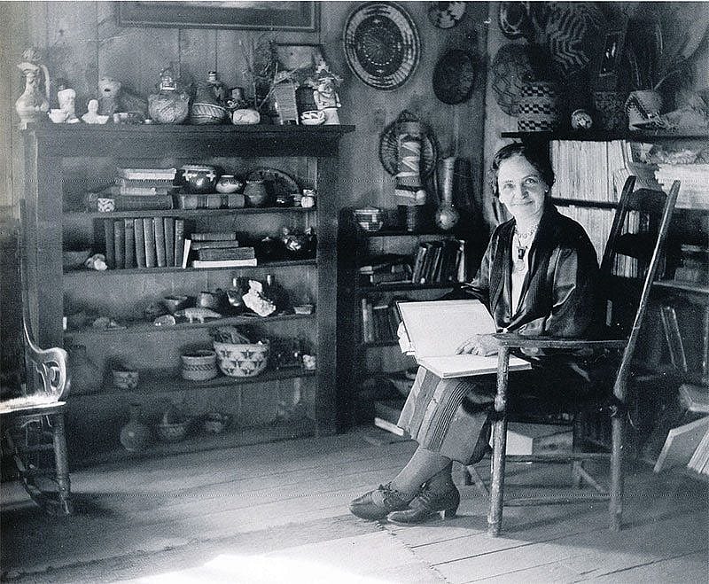 Sharlot Hall in the new museum, about 1930. The passion and drive of women such as Miss Hall and Mrs. Allen did much to preserve culture and history in the West. Sharlot Hall Museum Photo, Prescott, Arizona. PO-142-pf