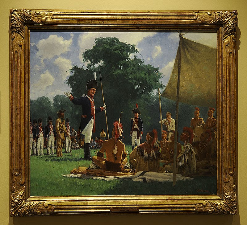 Charles Fritz (b. 1955). "Addressing the Oto and Missouria at Council Bluffs," 1999. Oil on canvas, 32 x 34 inches. From the collection of Timothy Peterson.