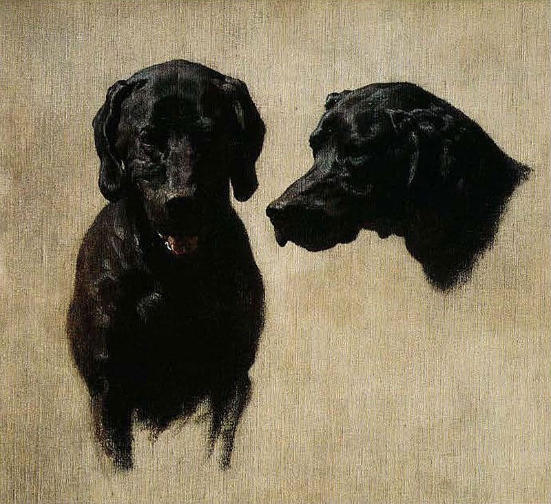 W.R. Leigh (1866-1955). "Bear Dogs, Cody, Wyoming," c. 1910. Oil on canvas board, 13 x 16 1/2 in. Gilcrease Museum, Tulsa, Oklahoma.