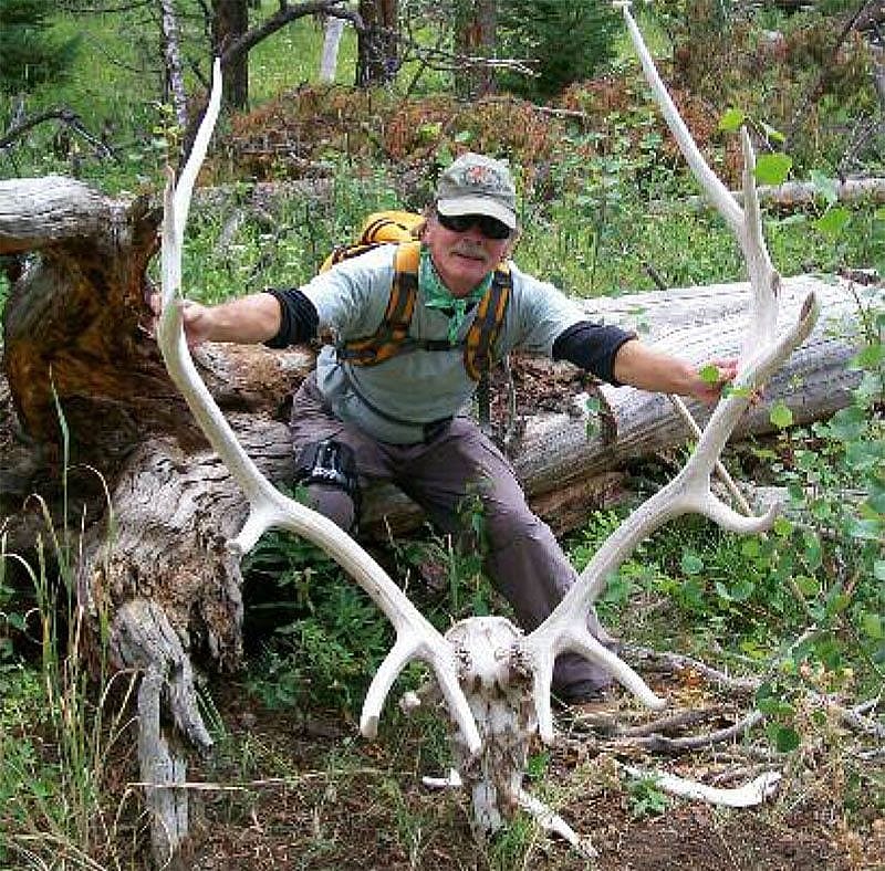 Burt Bradley and the remains of an unfortunate Yellowstone elk, a victim of winter kill or old age. Photo courtesy Jeremy Johnston.