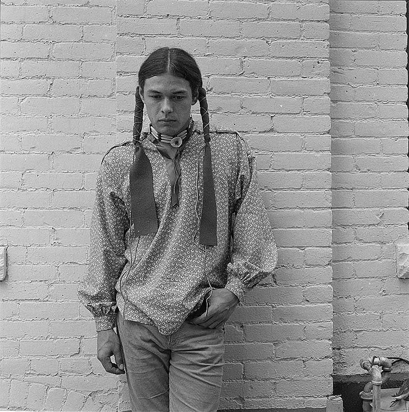 Shown here in Bama's black and white photograph, Rick Williams was the first Indian youth Bama painted. Gift of Lynn and James Bama. PN.243.2F.3.10f.11