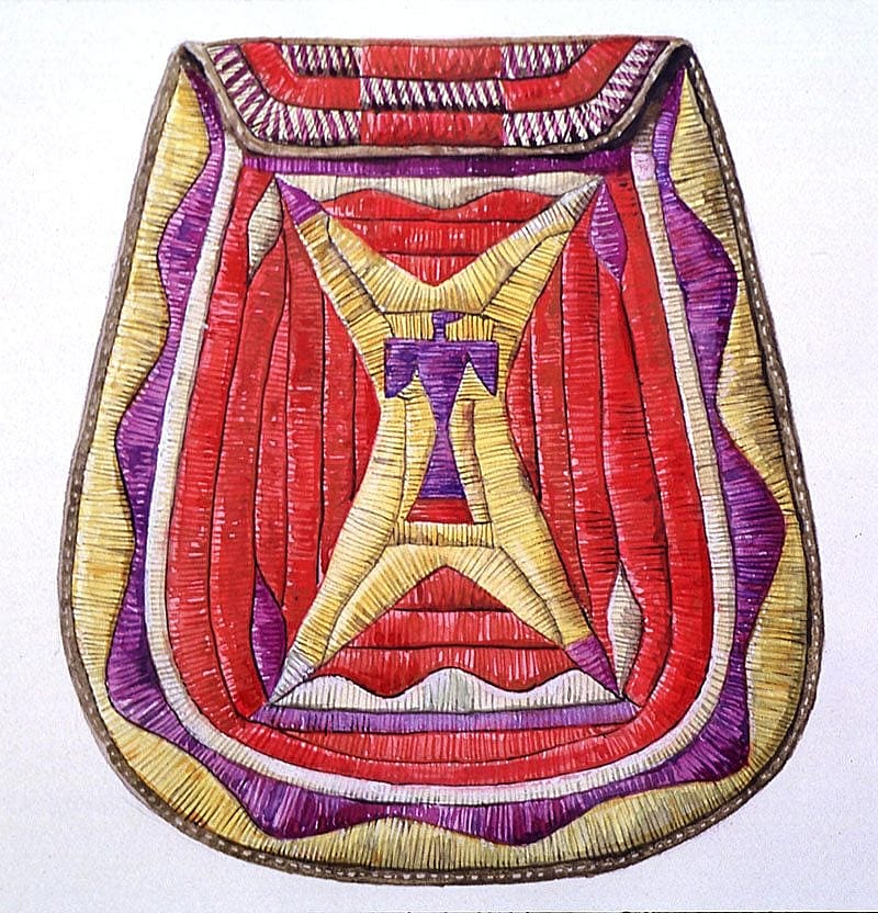 Untitled, Cheyenne (Tsistsistas) Quillwork Bag. Watercolor on paper, c. 1924 - 26. Gift of the Carl Spohr Sr. Family. 9.66.5