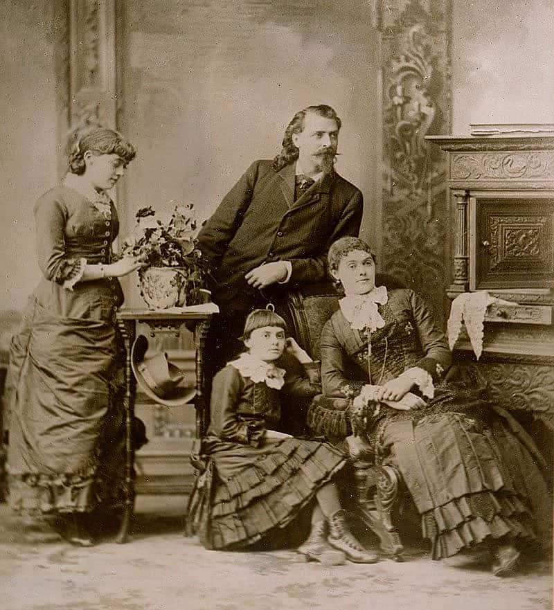 Buffalo Bill and family, ca. 1880, clockwise from left: Arta, William F., Louisa, and Orra Cody. MS 6 William F. Cody Collection. P.6.303