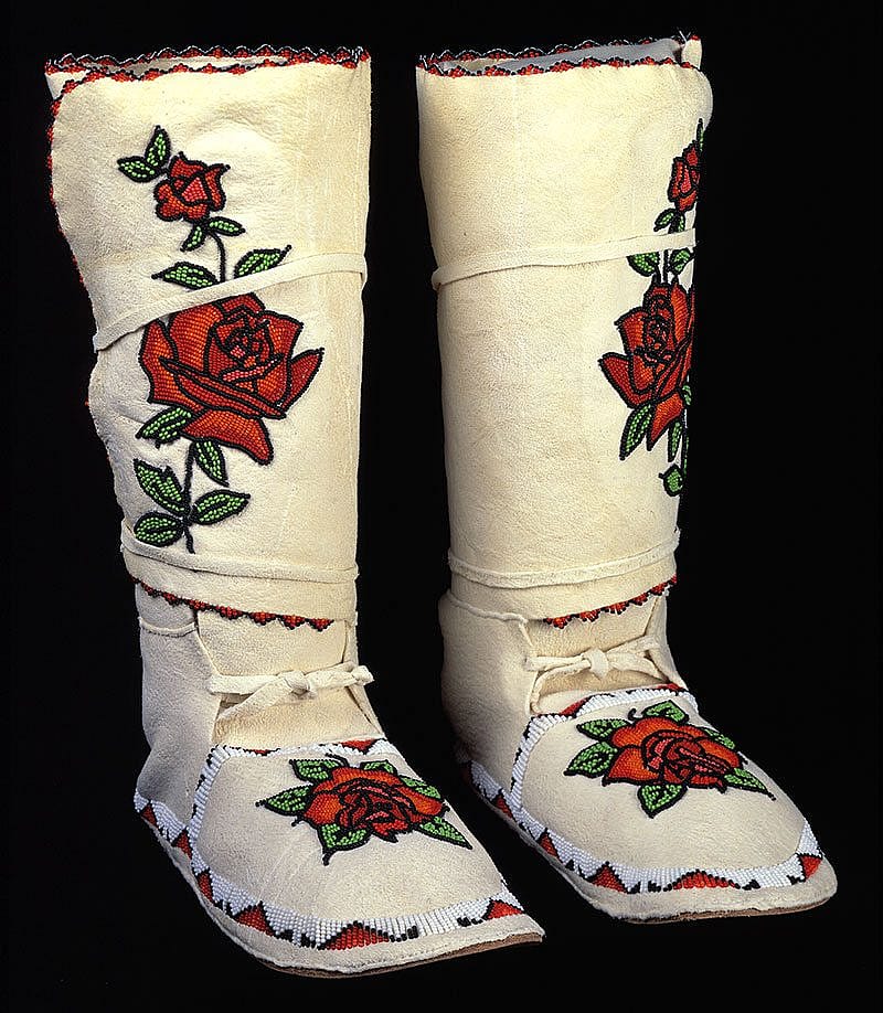 Woman's Moccasins, Wilma Jean McAdams-Swallow, Vivian Swallow, and Sandra Swallow-Hunter, Eastern Shoshone, Fort Washakie, Wyoming 2000. Tanned elk hide, glass beads. Gift of Mr. and Mrs. Harold R. Tate. NA.202.1138