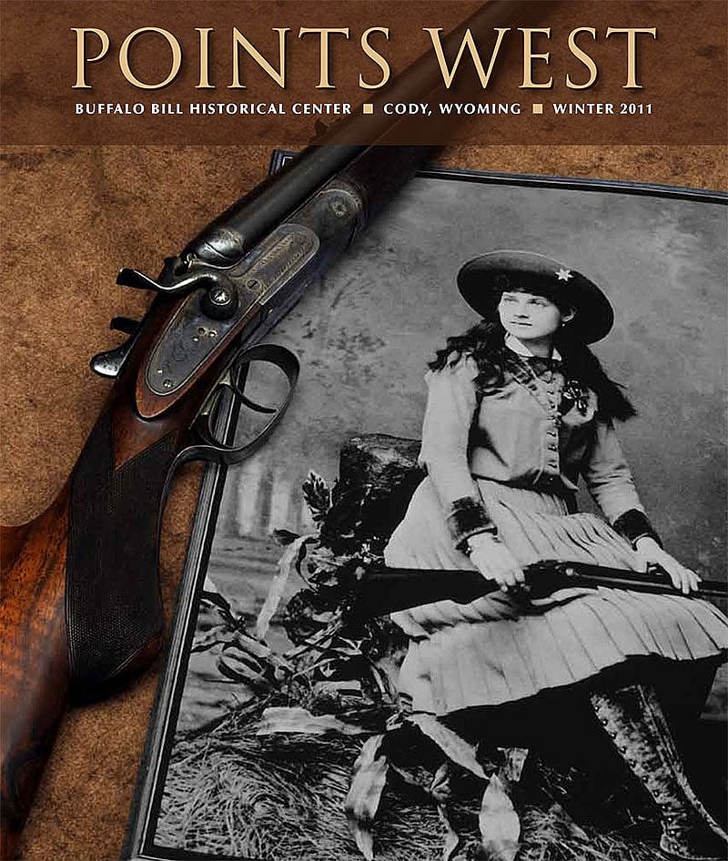 Points West cover, Winter 2011. Rifle owned by Annie Oakley, pictured in postcard.