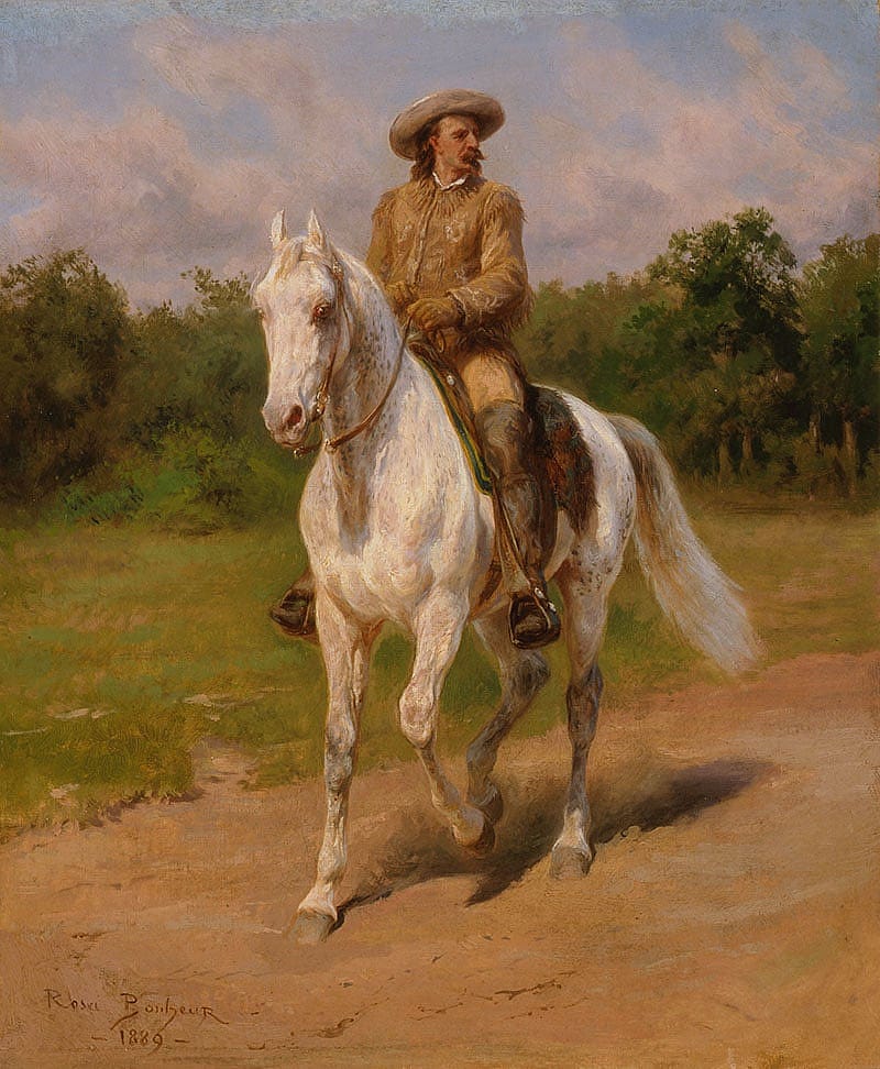 The Buffalo Bill Memorial Association originally had this popular Bonheur painting in mind as the model for its equestrian memorial to its namesake. Rosa Bonheur (1822-1899), "Col. William F. Cody," 1889. Oil on canvas, 18.25 x 15.25 inches. Given in Memory of William R. Coe and Mai Rogers Coe. 8.66