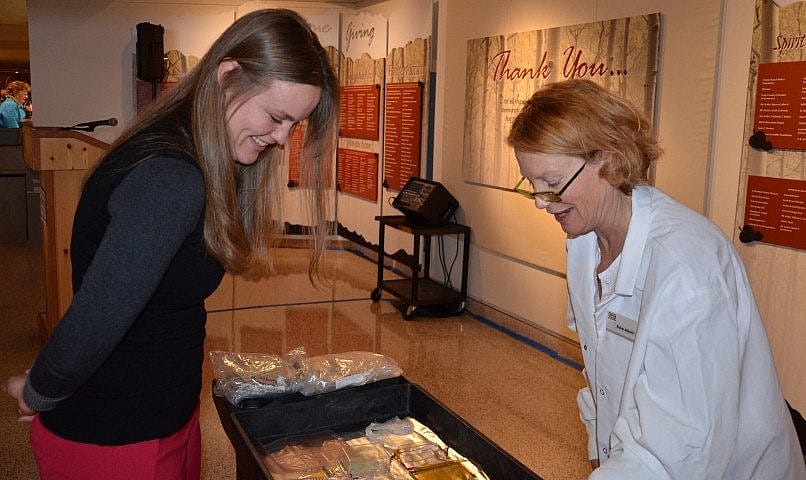 Robin Allison and Kathleen Broeder demonstrate testing of materials
