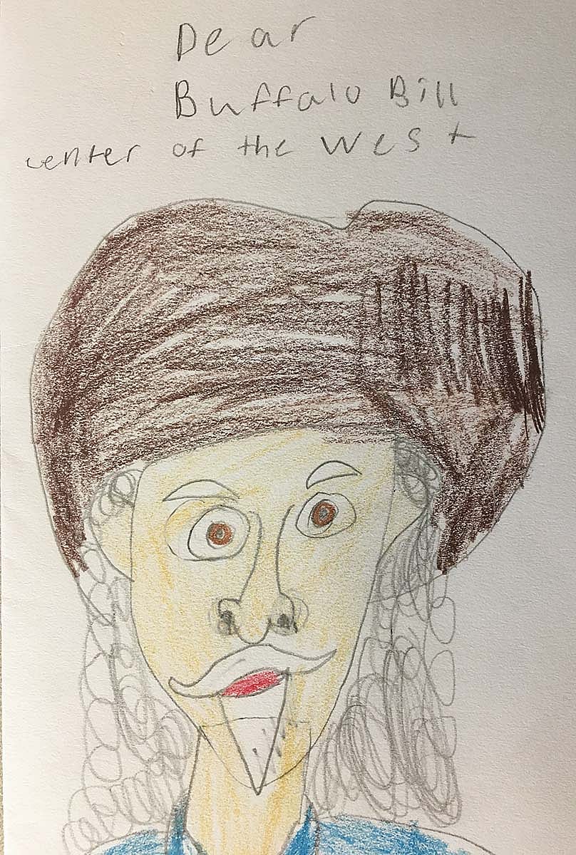 A thank-you note from a group of MILES students featuring a sketch of William F. "Buffalo Bill" Cody.