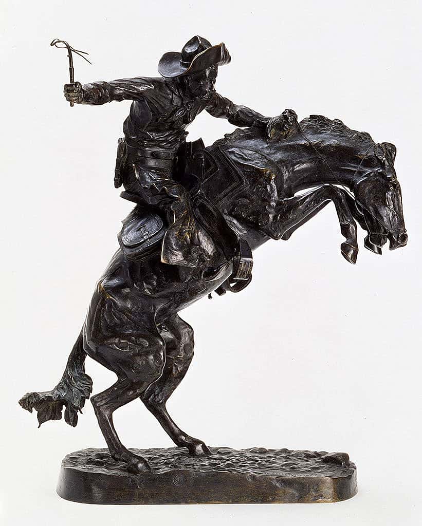 Remington was also an extraordinary sculptor, with twenty-two bronze sculptures in editions (like this one) created in his lifetime. "The Broncho Buster," 1895. Bronze. Gift of G.J. Guthrie Nicholson Jr. and son in memory of their father/grandfather G.J. Guthrie Nicholson, rancher at Four Bear, Meeteetse, WY. 7.74