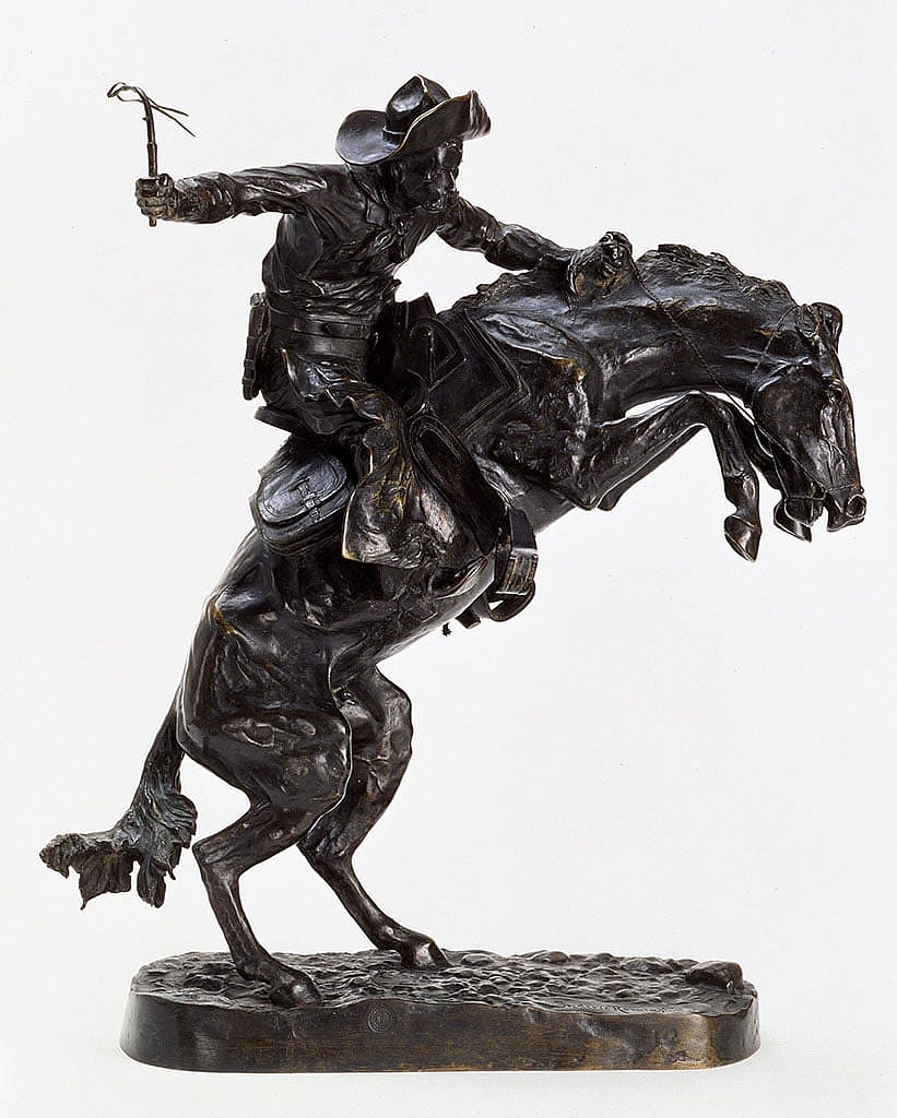 Remington was also an extraordinary sculptor, with twenty-two bronze sculptures in editions (like this one) created in his lifetime. "The Broncho Buster," 1895. Bronze. Gift of G.J. Guthrie Nicholson Jr. and son in memory of their father/grandfather G.J. Guthrie Nicholson, rancher at Four Bear, Meeteetse, WY. 7.74