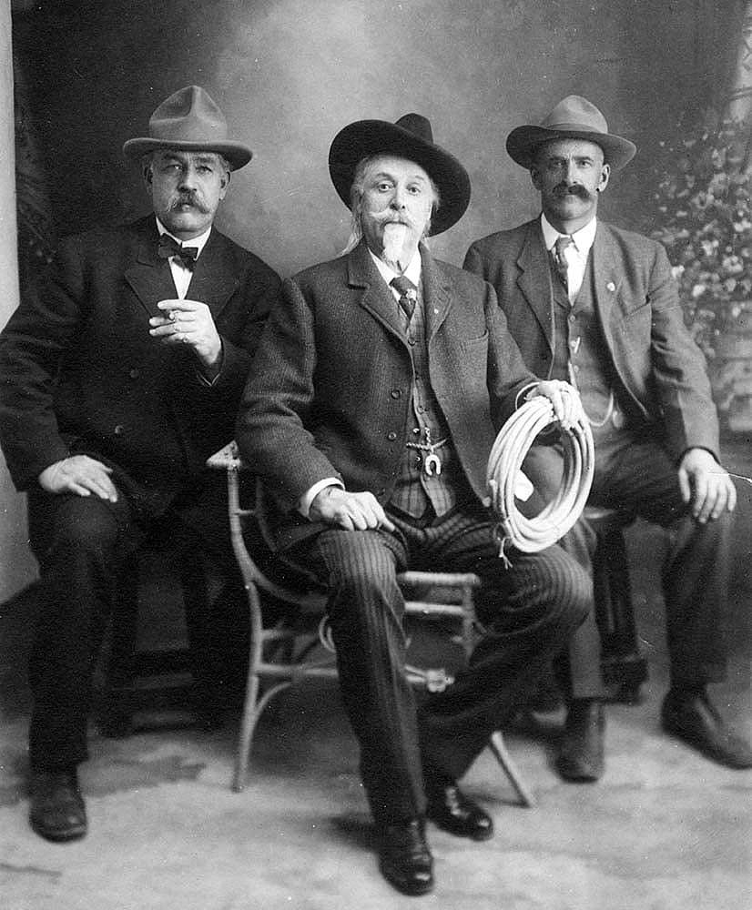 (L-R) Associates George Beck and William F. Cody, and Henry Fulton. 1905-1915. MS 006. William F. Cody Collection. P.6.267