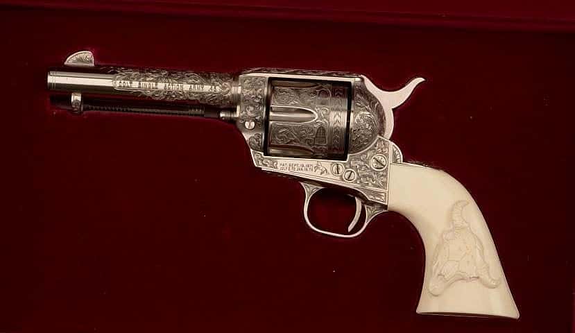 Colt Single Action Army Revolver, owned by "Lone Ranger" actor John Hart. Serial number 32395 SA. Colt’s Patent Firearms Manufacturing Co., Hartford, CT, USA. Museum Purchase. 2013.9.1