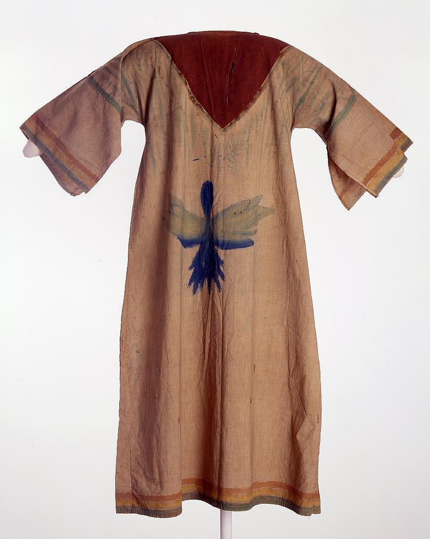 http://collections.centerofthewest.org/treasures/view/ghost_dance_dress_sioux_muslin_hand_sewn_pigment_stripes_bird_blue_