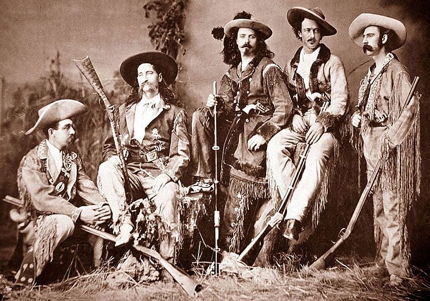 These folks look like they have some stories to tell! The "Flamboyant Fraternity": left to right, Elisha P. Green, James Butler Hickok, William F. Cody, John B. "Texas Jack" Omohundro, and Eugene Overton, 1873. R.H. Furman photograph. Museum Purchase, Garlow Collection. P.6.908