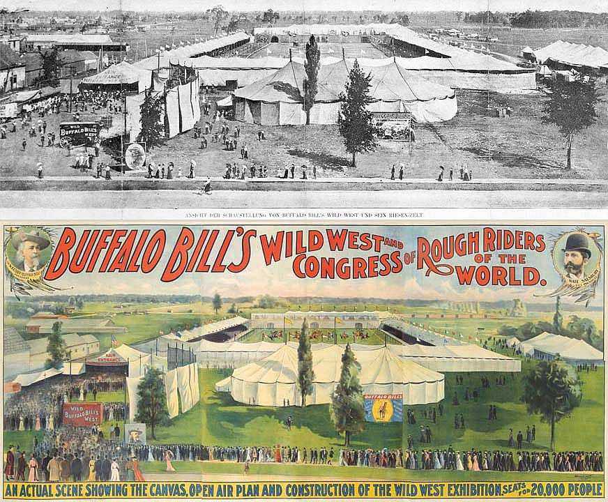 Photograph and poster of Buffalo Bill's Wild West arena grounds. P.69.1512 & 1.69.6688