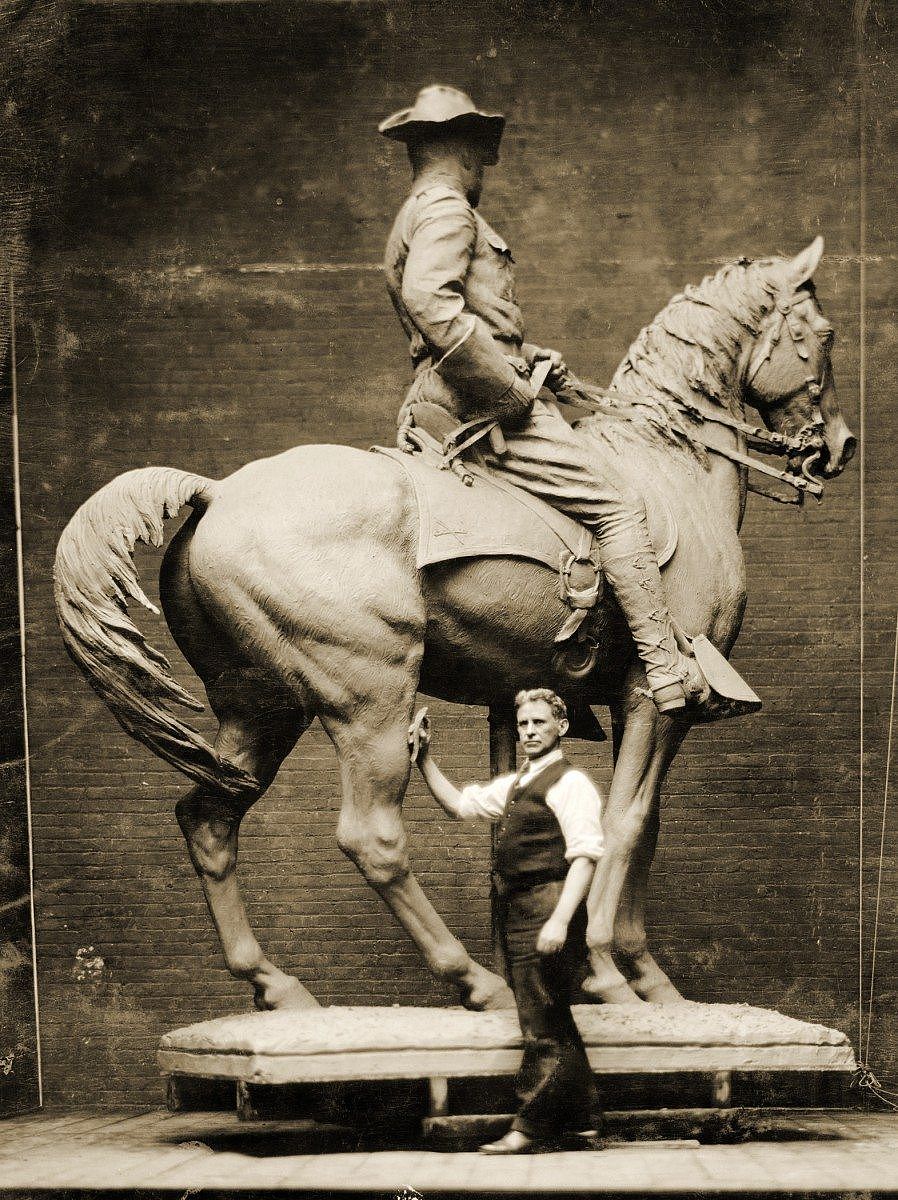 Proctor with plaster cast of Rough Rider