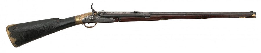 Copy of Girardoni Air Rifle made by Ivan Polin in Russia. The gun has the same features as a Girardoni with a buttstock that functions as the air reservoir and a magazine tube along the barrel. This example is .46 caliber and the magazine holds 22 bullets. Original Italian examples are often referenced as .51 caliber with only 20 round magazines. Gift of Brian P. and Ann A. McDonald. 1999.22.13
