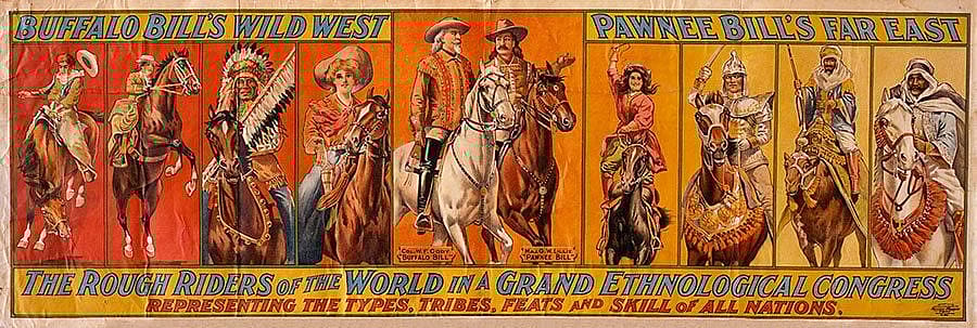 Could the second image have been fashioned after Blanche McKenny? Wild West poster, ca. 1910. Four-color lithograph, U.S. Lithograph Co., Russell-Morgan Print. Original Buffalo Bill Museum Collection. 1.69.112
