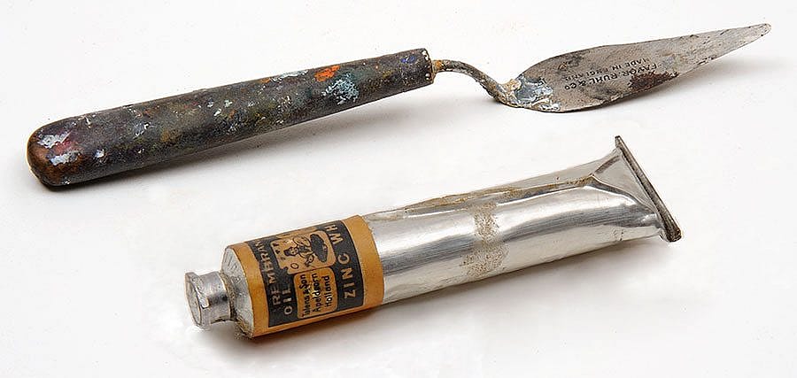 Palette knife and paint tube from W.H.D. Koerner Studio Collection. Gift of the artist's heirs, W.H.D. Koerner III and Ruth Koerner Oliver. 3.78.65.7 and 3.78.65.2