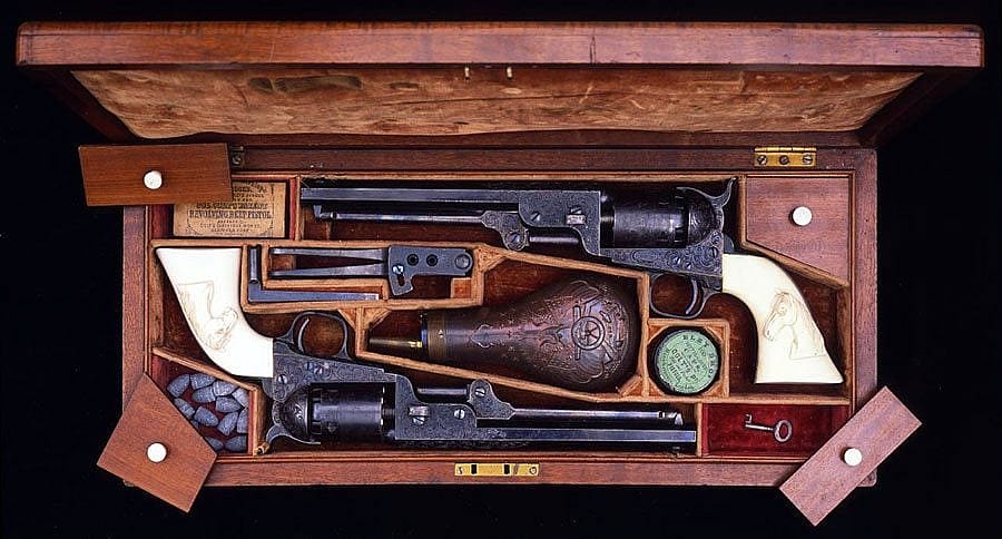 Cased pair of Colt Model 1851 Navy revolvers. Gift of James R. Woods Foundation. 1979.4.1.1