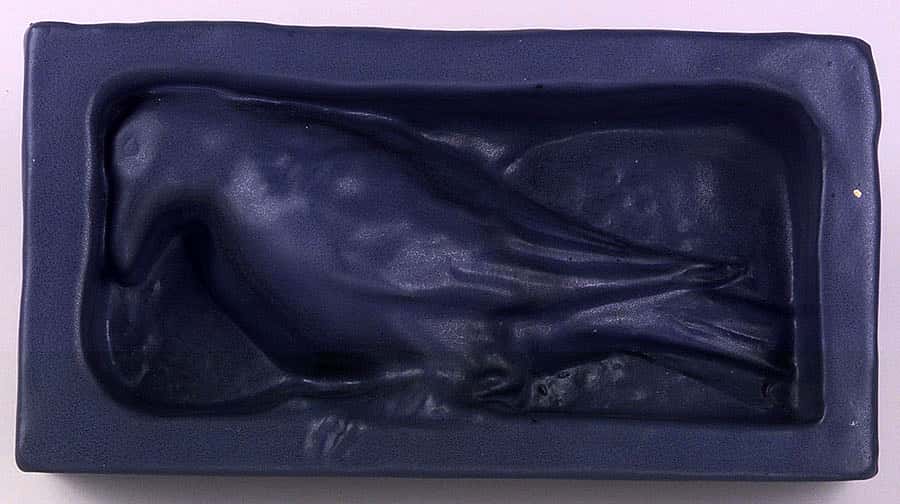 Sharp's "rook" sculpture by Rookwood Pottery, ca. 1902. Architectural clay, matte blue glaze, height 6 inches. 19.00.283