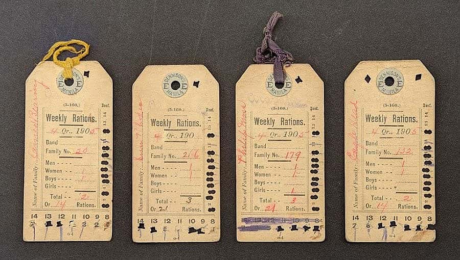 1905 Indian reservation weekly ration cards. The Paul Dyck Plains Indian Buffalo Culture Collection, acquired through the generosity of the Dyck family and additional gifts of the Nielson Family and the Estate of Margaret S. Coe. NA.704.1-23