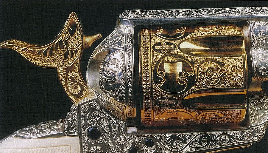 Lytle engraved silver and gold revolver. Photo courtesy of Ernie Lytle.