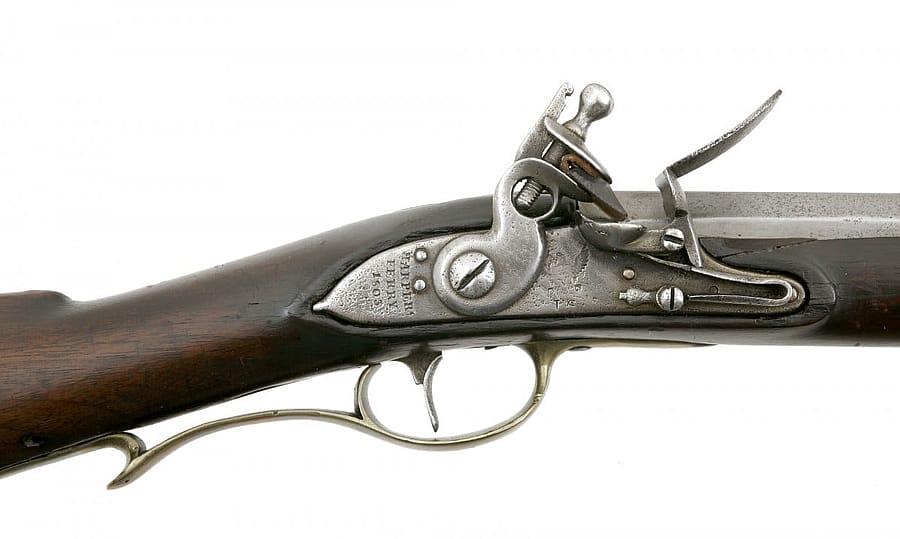 Detail of the lockplate on an 1803 Harper's Ferry Rifle. Gift of Olin Corporation, Winchester Arms Corporation. 1988.8.1584