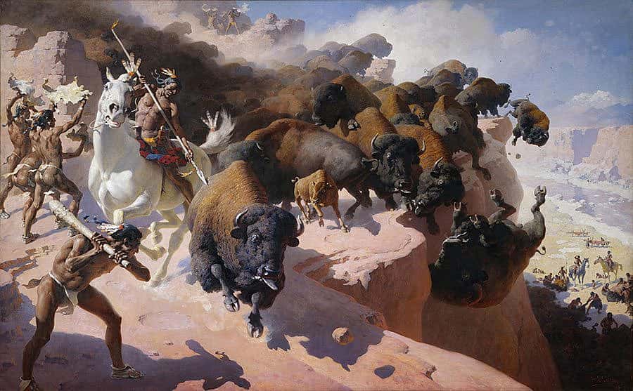 William R. Leigh (1866-1955). "Buffalo Drive," 1947. Oil on canvas, 77.62 x 125.5 in. Acquired with donations from the Whitney Purchase Fund, William F. Davidson, The Coe Foundation and Corliss C. and Audrienne H. Moseley. 13.69