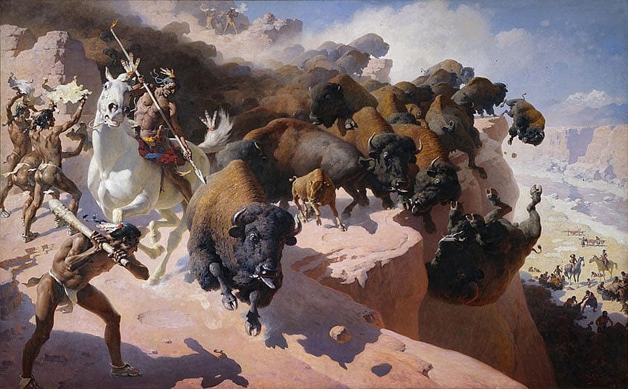 William R. Leigh (1866-1955). "Buffalo Drive," 1947. Oil on canvas, 77.62 x 125.5 in. Acquired with donations from the Whitney Purchase Fund, William F. Davidson, The Coe Foundation and Corliss C. and Audrienne H. Moseley. 13.69