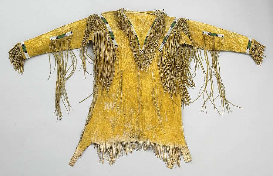 Shirt, ca. 1890. Ute, Northern Plains. Tanned deer hide, pigments, beads. Gift of Mr. J.C. Kid Nichols. NA.202.206